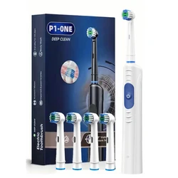 Advanced Rechargeable Rotary Electric Toothbrush with 8 Brush Heads for Enhanced Teeth Whitening (White 4 heads)