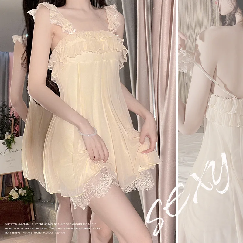 

Sexy Lightweight Breathable Pajamas Casual and Comfortable Mesh Camisole Nightdress Women's Homewear Suit Delivery 2086