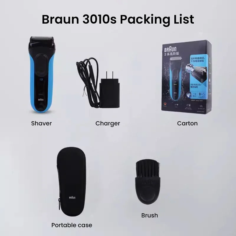 Braun 301S Afeitadora eléctrica para hombres 3 Cabeza flotante Afeitado de seguridad Recargable Afeitadora eléctrica impermeable Serie 3 Negro