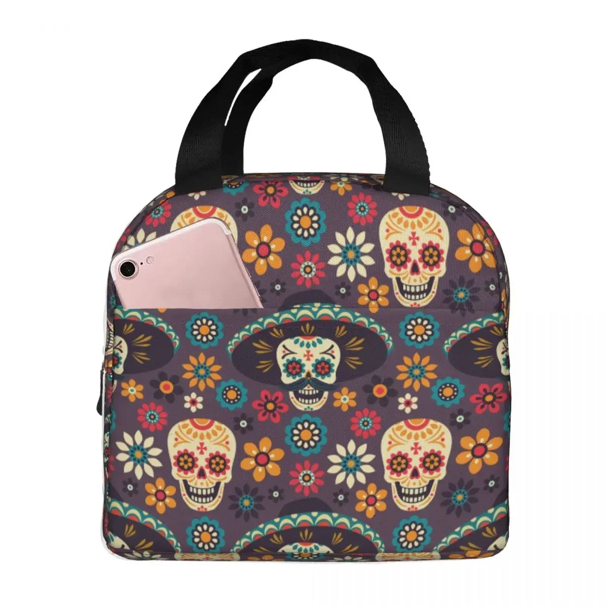 

Day Of The Dead Lunch Bag Waterproof Insulated Oxford Cooler Sugar Skull Thermal Food Picnic Tote for Women Girl