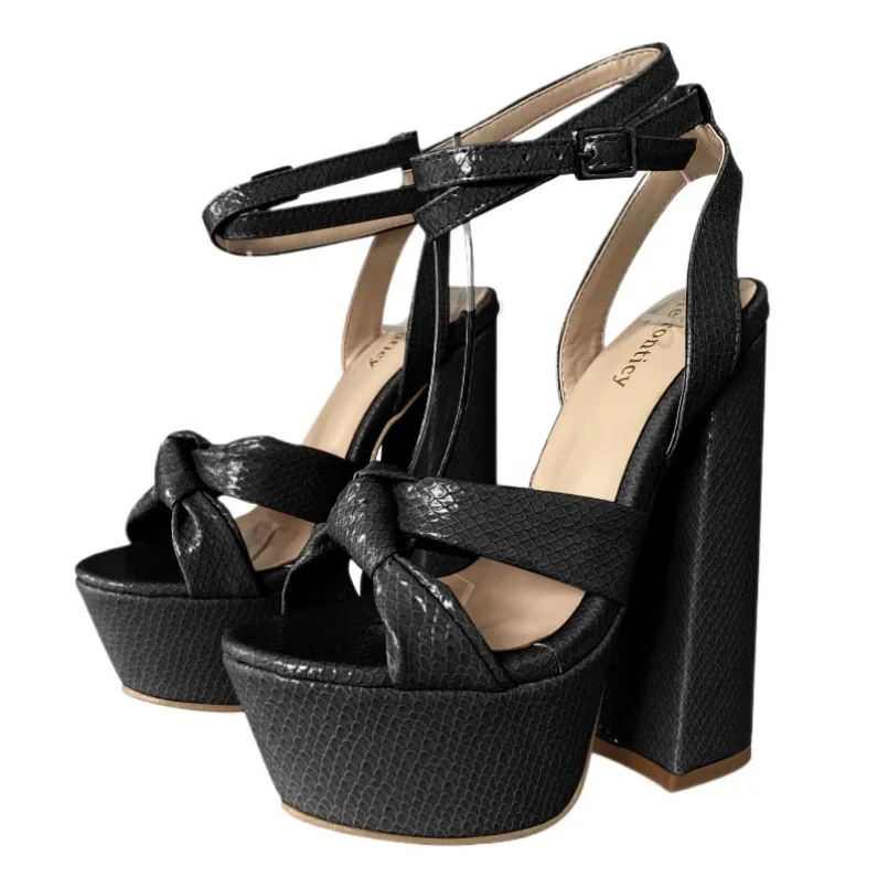 

2024 Hot Selling Women Summer Sandals Snake Chunky Heels Open Toe Gorgeous Pink Banquet Shoes Ladies US Size 35 43 44 45 46 47