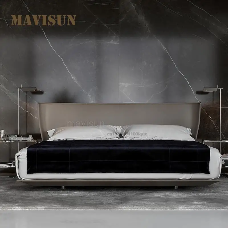 Italian Minimalist Loft Wedding Bed Modern High-end Small Apartment Master Bedroom First Layer Leather Double Bed 1.5m 1.8m