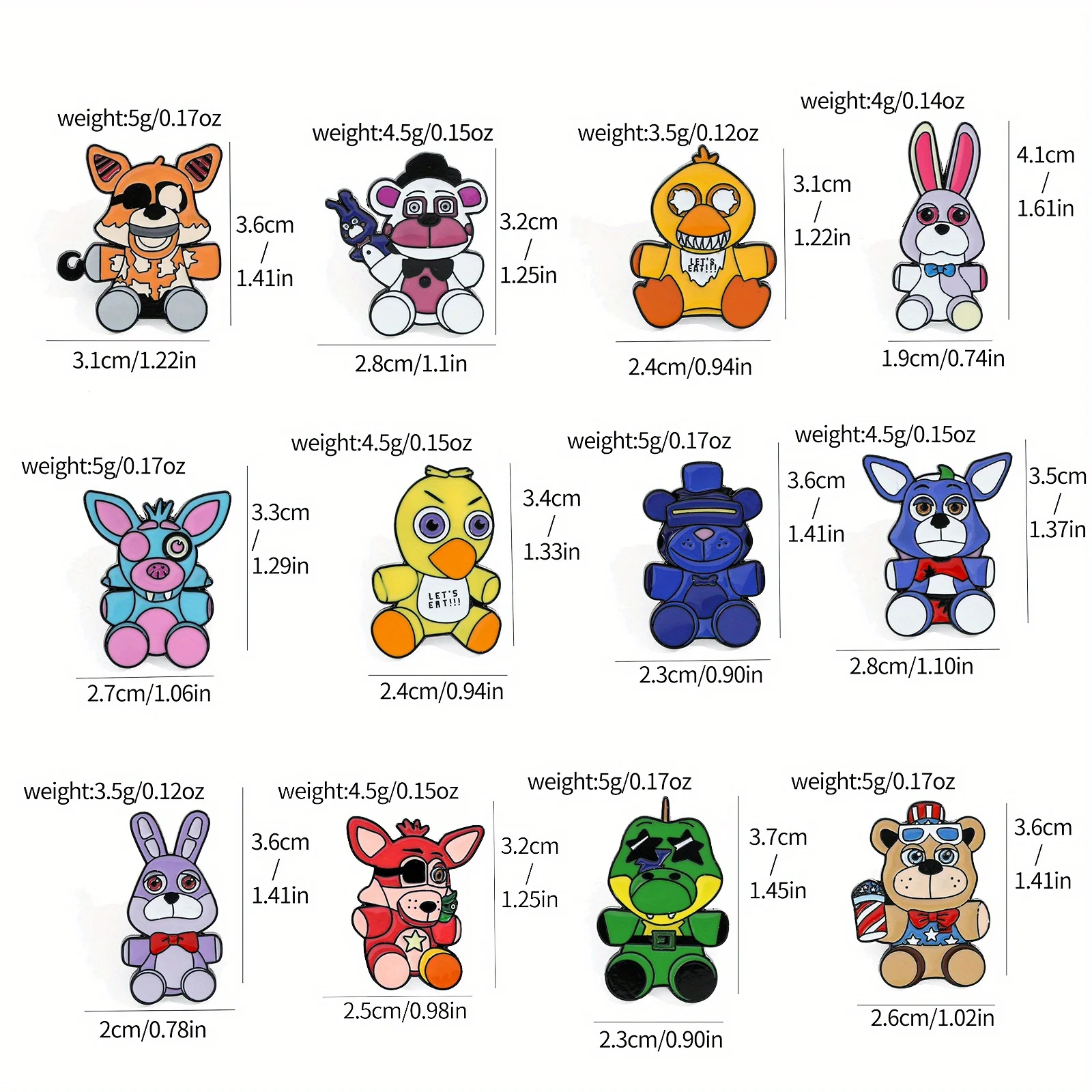 Cartoon Animal Brooch Enamel Pin Metal Badge Jewelry Backpack Clothing Accessories 12 Pcs