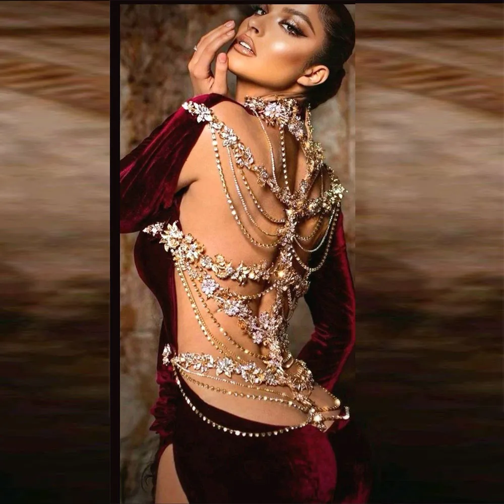 

New Sexy Burgundy Sexy Beading Backless Mermaid Prom Dresses Halter High Split Floor Length Formal Party Evening Dress