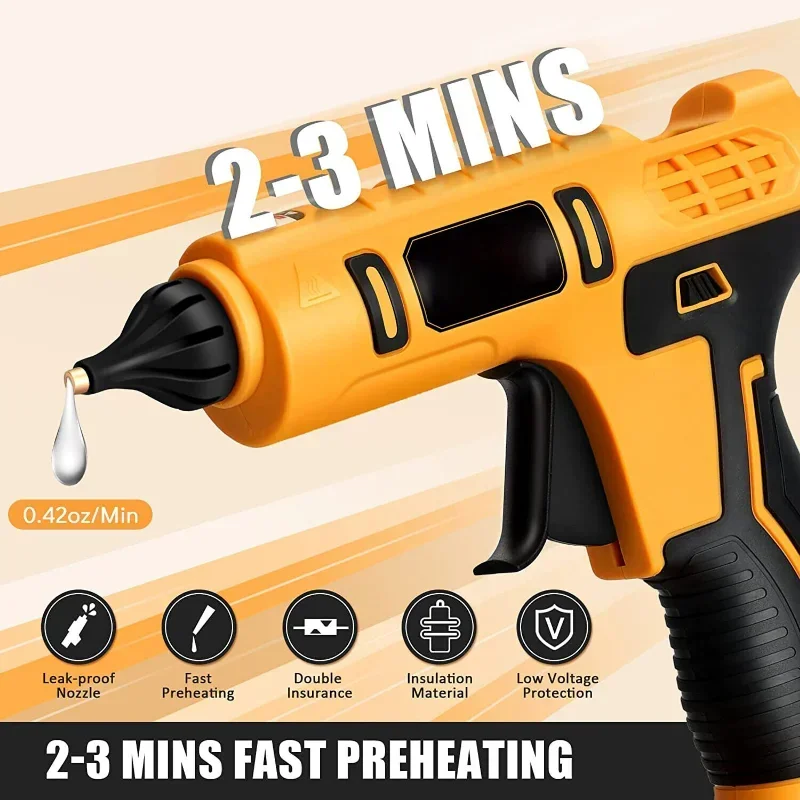 Cordless Electric Handheld Hot Glue Gun Repair DIY Tool Hot Melt Welding Hot Air Gun Anti-scald Nozzle with 10 Sticks for Dewalt 6