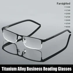Titanium alloy Business Reading glasses Non spherical 12 Layer Coated Plus lenses Men Farsighted Eyeglasses +1.0 +2.0 +3.0 +4.0