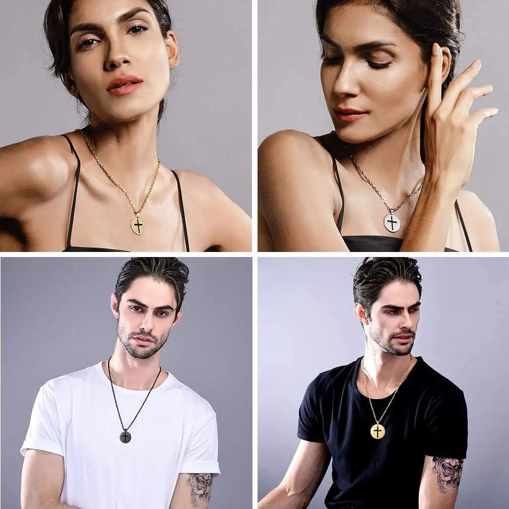 PROSTEEL Christmas Graduation Gift for Men Women Coin Necklace Cross Inspirational Pendant Black/Gold/Silver Tones PSP3409