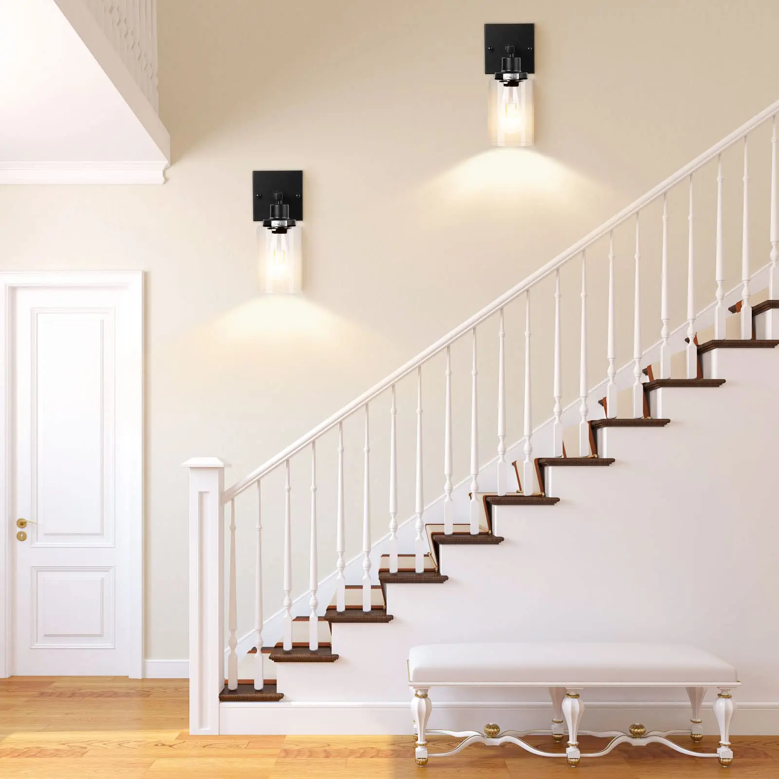 Bathroom Vanity Light Wall Sconces Set of Two Light Fixtures, Metal Wall Lighting with Clear Glass Shade for Living Room Mirror