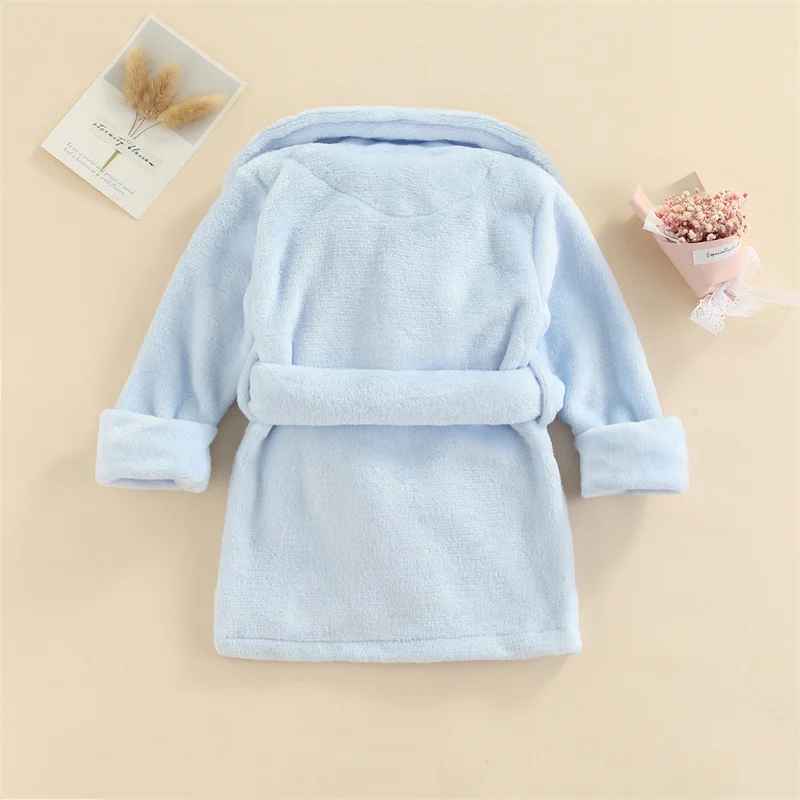 0-6Y Baby Plush Robe Sleepwear Boys Girls Autumn Winter Clothing Long Sleeve Belted Bathrobe Toddler Kids Pajamas