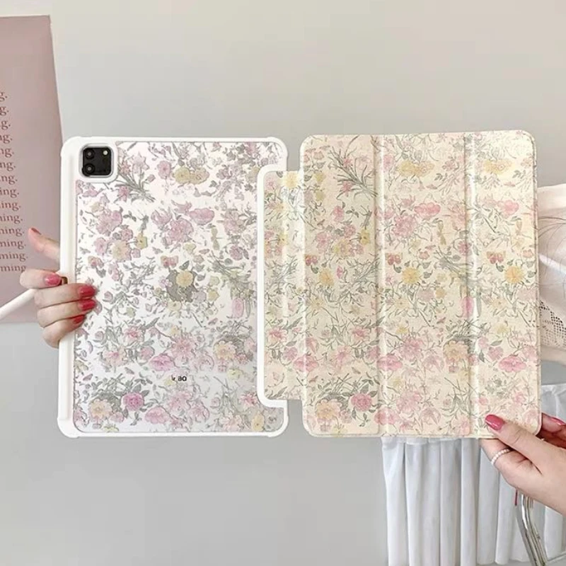 Colorful Floral Tablet Protective Case with Pencil Slot Holder