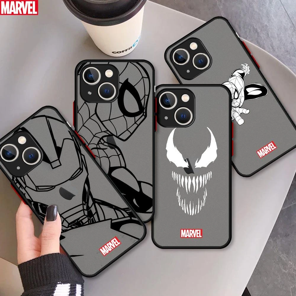 Marvel Iron Man Spiderman Shockproof Matte Case For iPhone 13 12 11 Pro Max XR XS X 6s 7 8 Plus SE 11 12 Mini Luxury Cover Capa iphone 13 leather case 