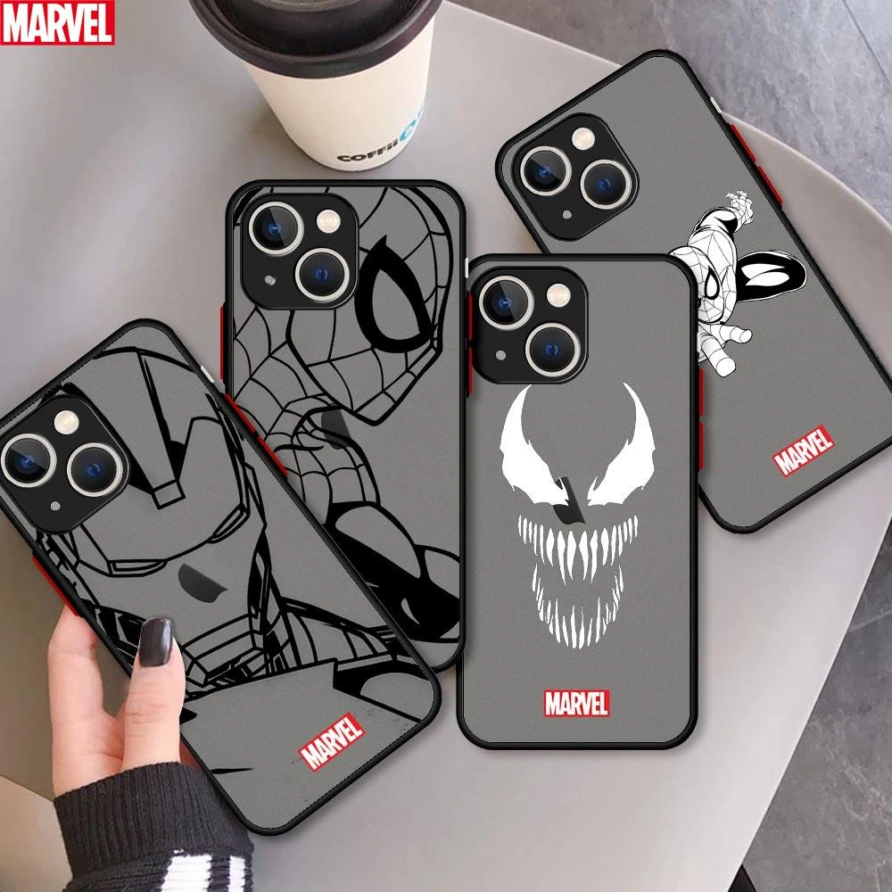 Marvel Iron Man Spiderman Shockproof Matte Case For iPhone 13 12 11 Pro Max XR XS X 6s 7 8 Plus SE 11 12 Mini Luxury Cover Capa iphone 13 leather case