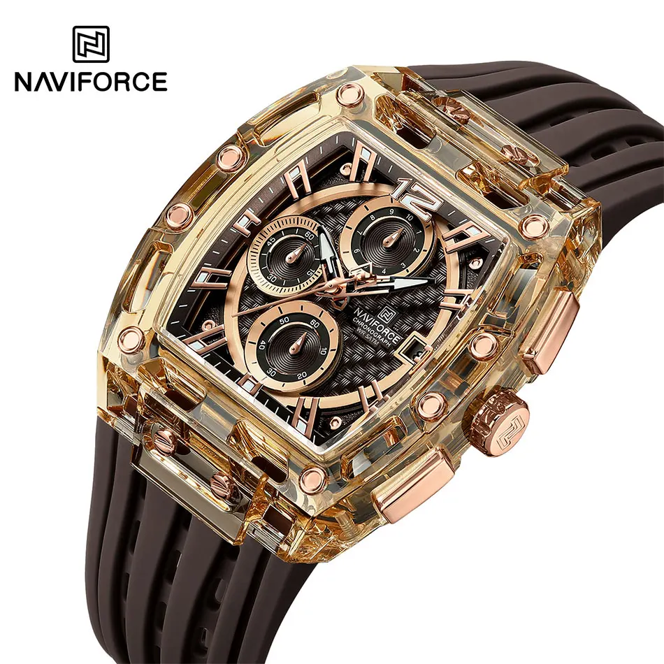 NAVIFORCE Men's Luxury Tonneau MultifunTtion Chronograph Quartz Watches ...
