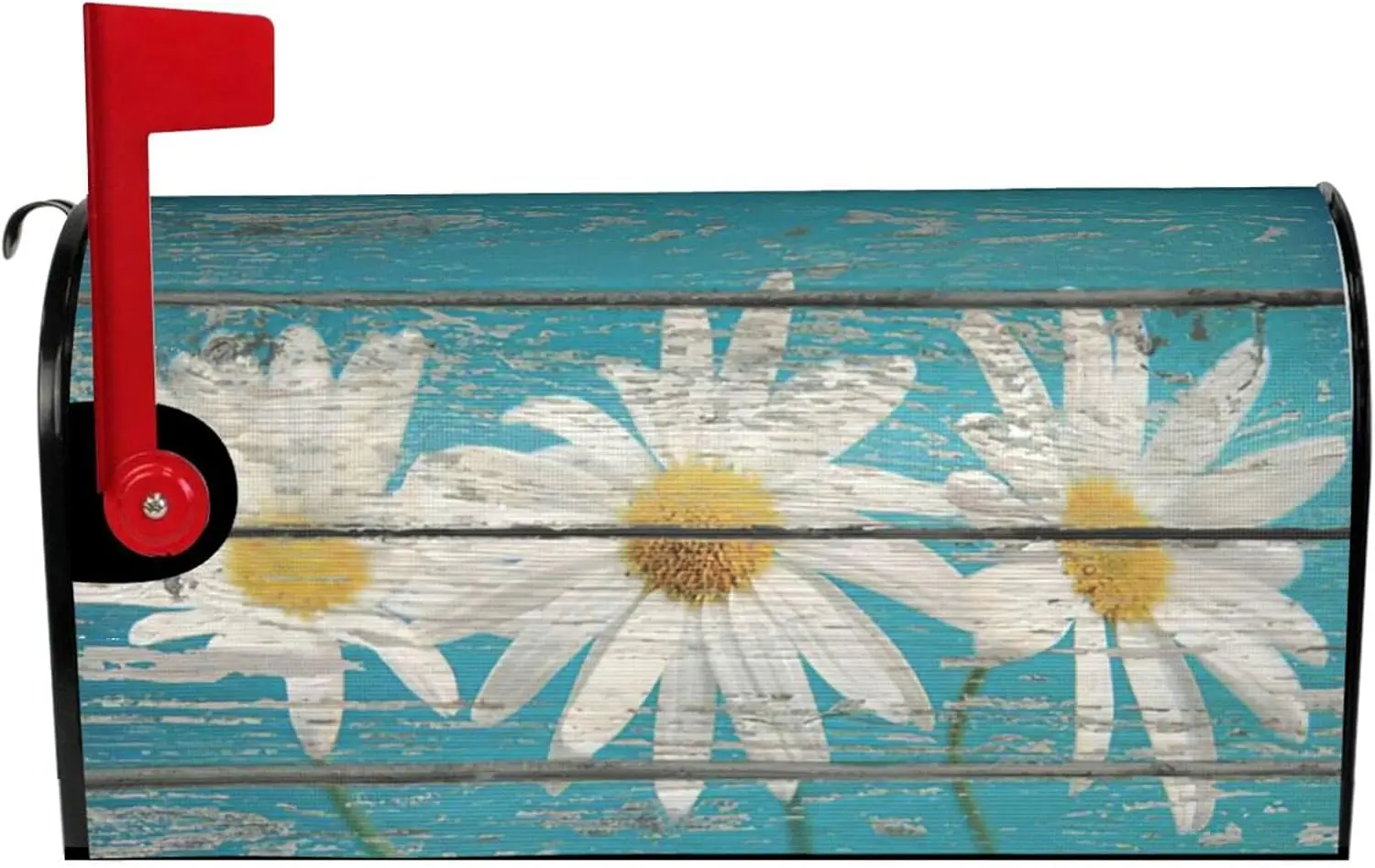 Rustic Spring Daisy Mailbox Covers Magnetic Standard Size 21x18 Inch Teal Old Wood Board Mailbox Decals Wrap Post Letter