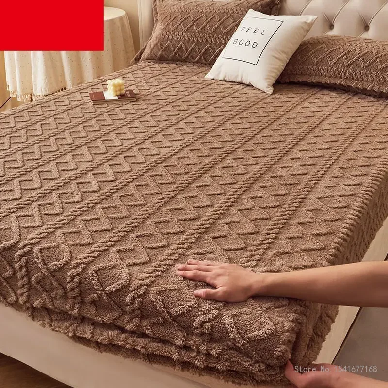 Creative Fitted Sheet for Winter Velvet, Coral Velvet, Flannel, Protective Cover, One-Piece Sheet, Milk, Fitted, 200X220 CM, 1Pc
