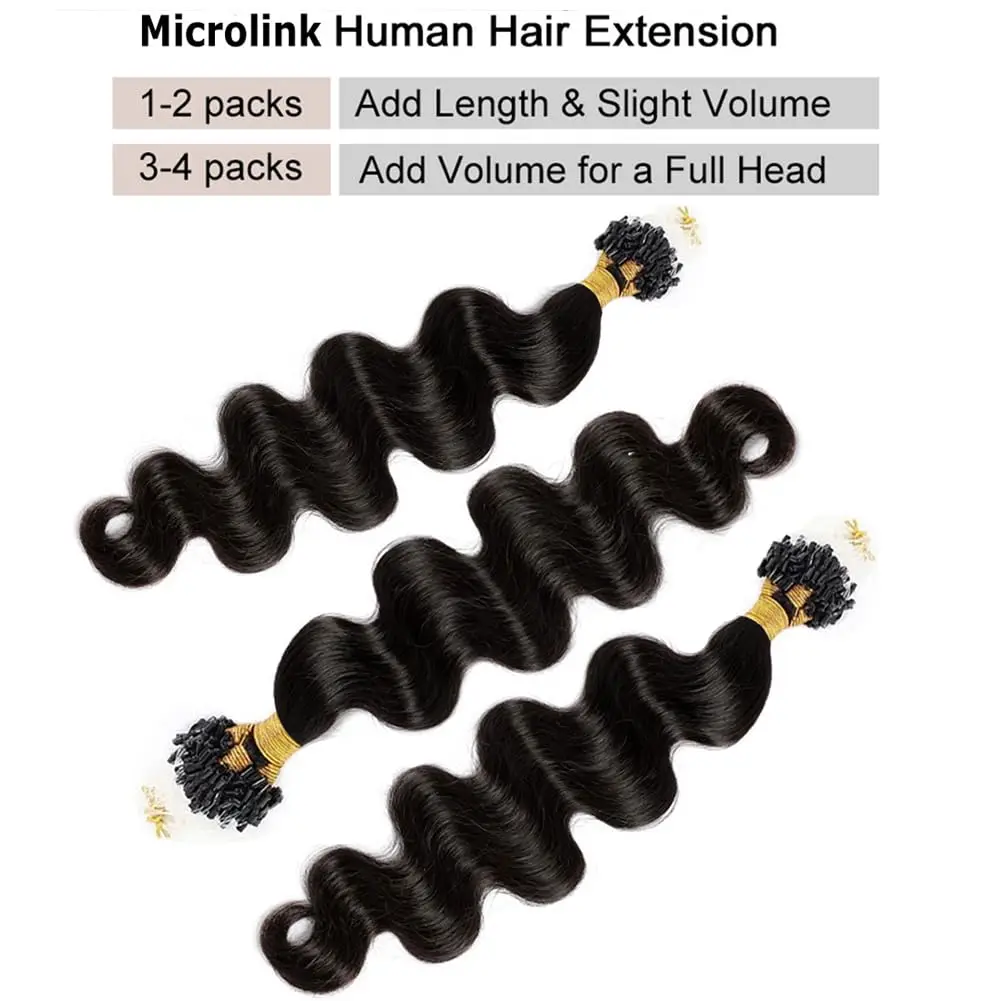 Micro Loop Human Hair Extensions Body Wave Microlink Hair Extensions Natural Color Remy Micro Ring 16-26 Inch For Women