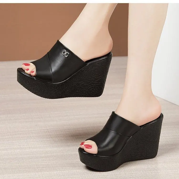 

11CM Black High Heel Wedges Sandals For Women Shoes 2024 Summer New Platform Fashion Women's Slippers Red White Women Sandals