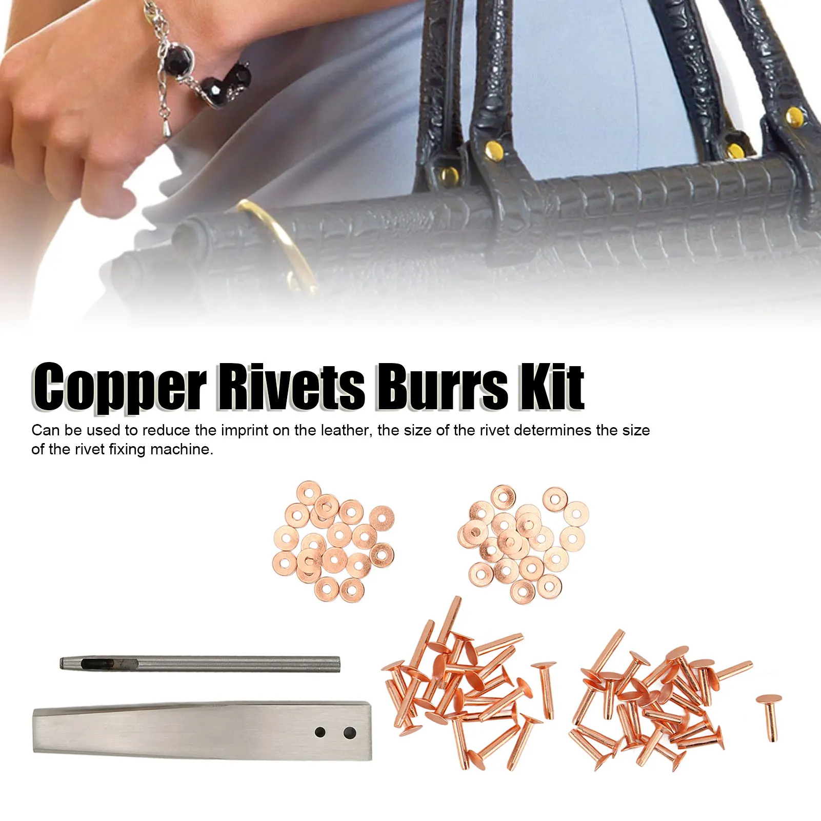 Copper Rivets Burrs Kit Copper Rivets with Setters Corrosion Resistance High Hardness DIY Leather Craft Hand Made for Clothing