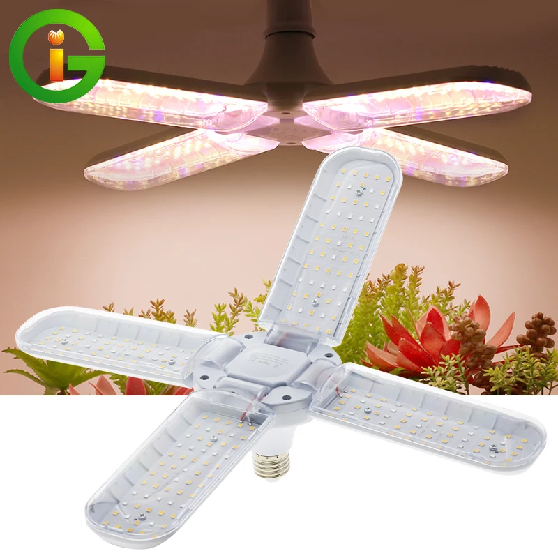 24W 36W 48W Foldable LED Grow Light Full Spectrum Purple Red Light E27 Phytolamp Bulb For Indoor Plants Seeding Veg Growing Lamp