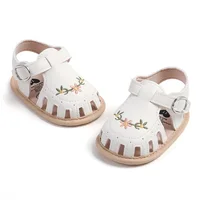 Baby Girl Sandals PU Leather Non-slip Embroidery Flower Summer Flats Toddler Shoes for Casual Daily 1