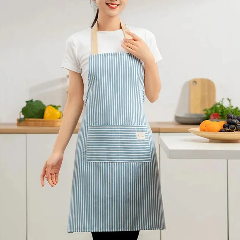Linen Striped Apron Household Sleeveless Hanging Neck Adjustable Elasticity Kitchen Cooking Gardening Japanese Style