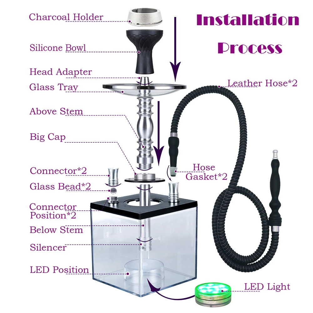 Hookah Set 2 Hose Hookahs Shisha with Everything【QiQiCi 】 Modern