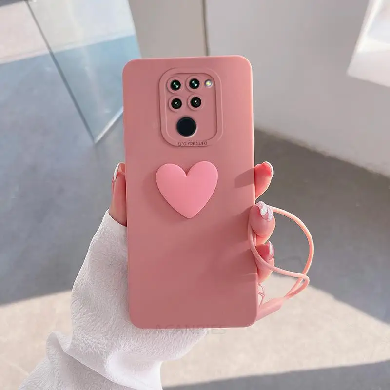 Adorable 3D Love Heart Silicone Case with Lanyard Wrist Strap – Soft Protective Cover