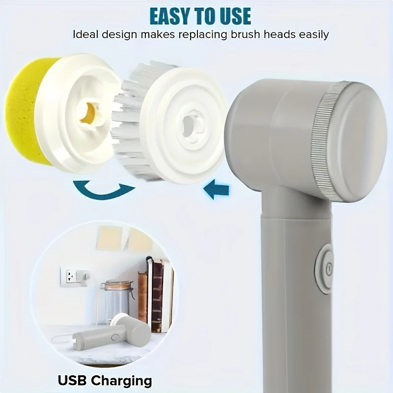 Electric Spin Scrubber with 5 Brush Heads – Handheld Tile & Grout Cleaner for Bath, Floor, Sink, Shower Glass & Kitchen Surfaces