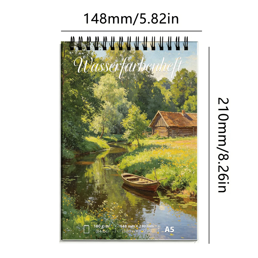 A4/A5 180GSM 스프링 제본 수채화 스케치북, 30매 무산지 두꺼운 종이, 수채화, 구아슈, 드로잉용 아트 노트