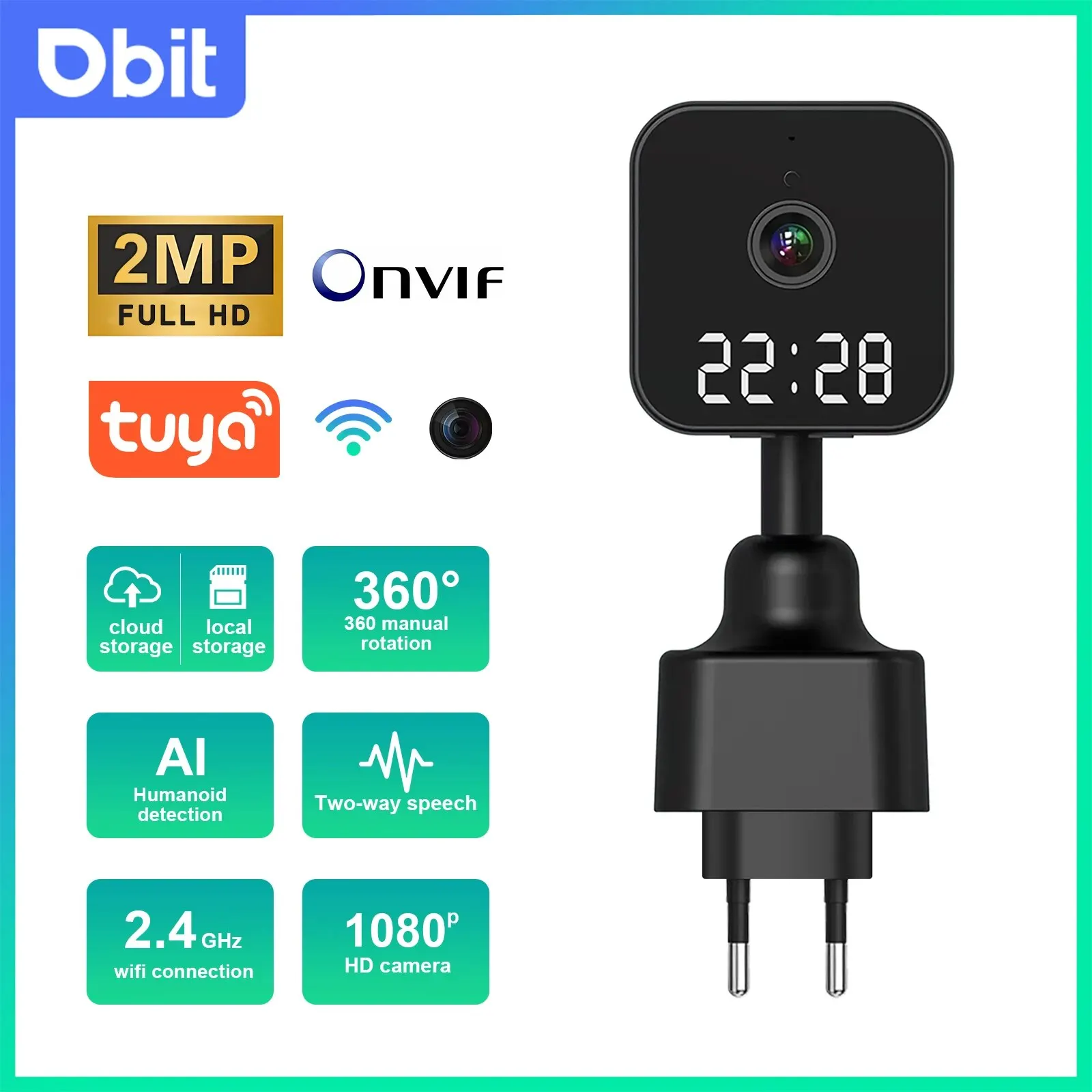 Dbit Wifi Survalance Camera 1080P Hd Tuya Time Monitor Visione Notturna Voce Bidirezionale Smart Home 360 ° Wifi Camera Plug And Play