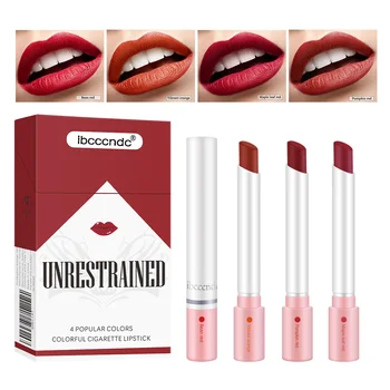 4 Colors Lipstick Set Velvet Matte Waterproof Long-Lasting Lip Tint Gloss Non-Stick Cup Cigarette Lipstick Kit Woman Makeup