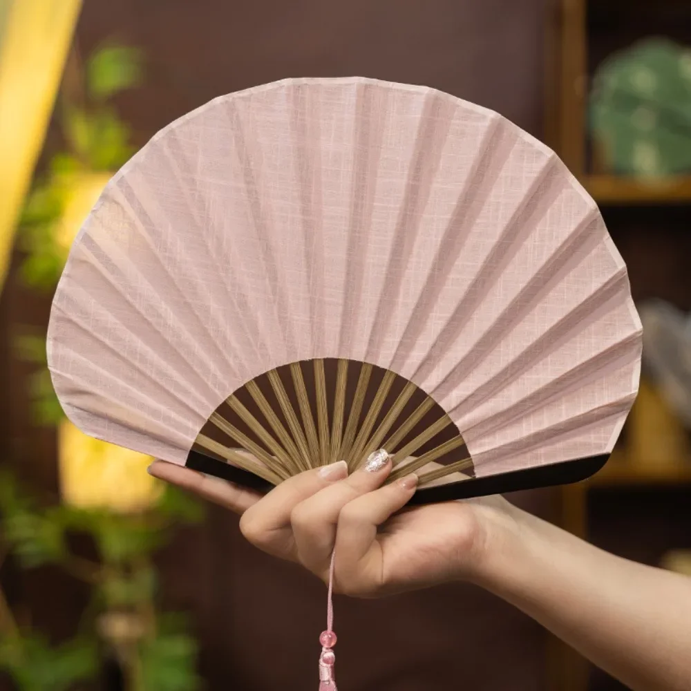 Retro Solid Color Cotton Linen Portable Folding Fan - Cute and Compact Design