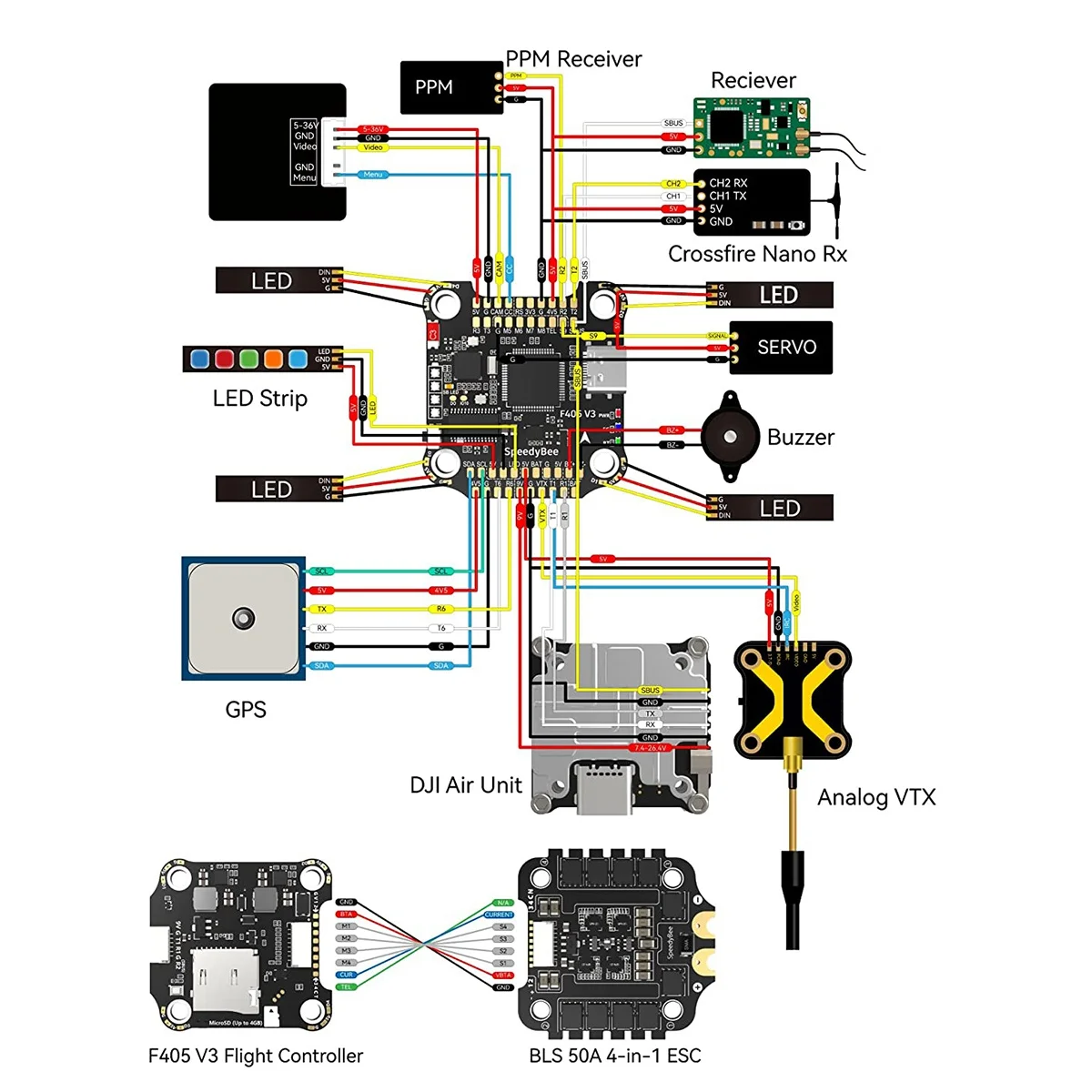 Speedy bee f4 flug controller stapel mit 4 in1 50a esc