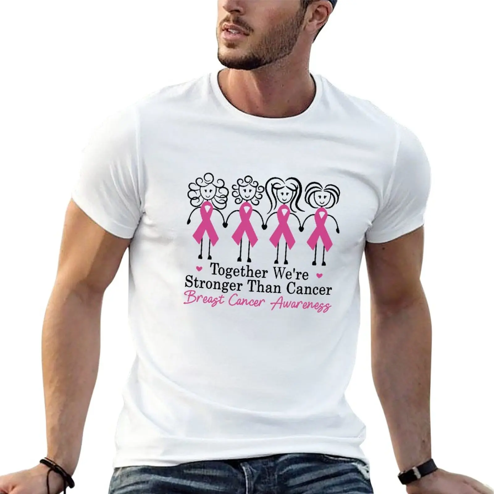 

New Together We're Stronger Than Cancer Ribbon Breast Cancer T-Shirt quick-drying t-shirt Short sleeve tee men
