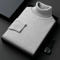 Mens Sweater High Quality Knitted Turtleneck Pullover Slim Fit Long Sleeve Warm Solid Color Casual Woolen Sweater Mens Clothing 1