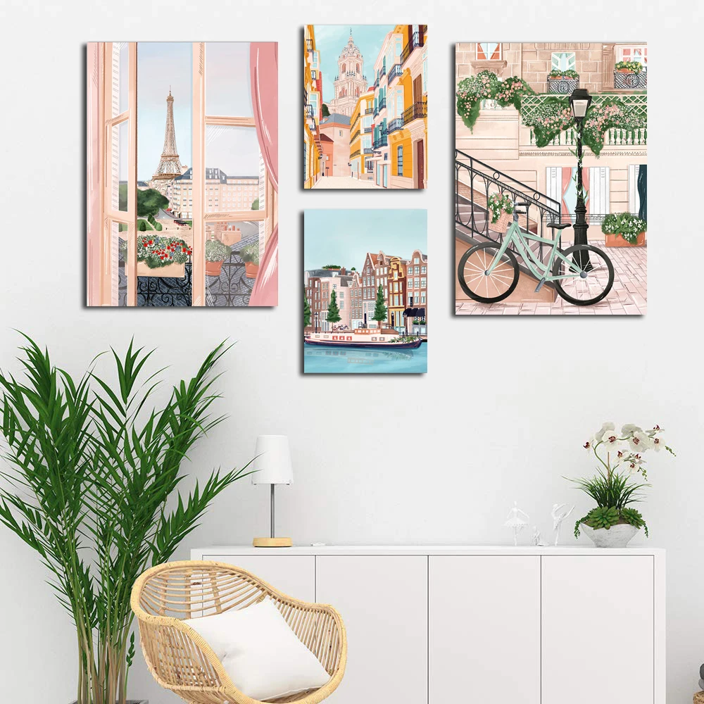 

Nordic Style Travel City Poster Paris Spain Landscape Canvas And Print Wall Art Pictures For living room Home Decoration