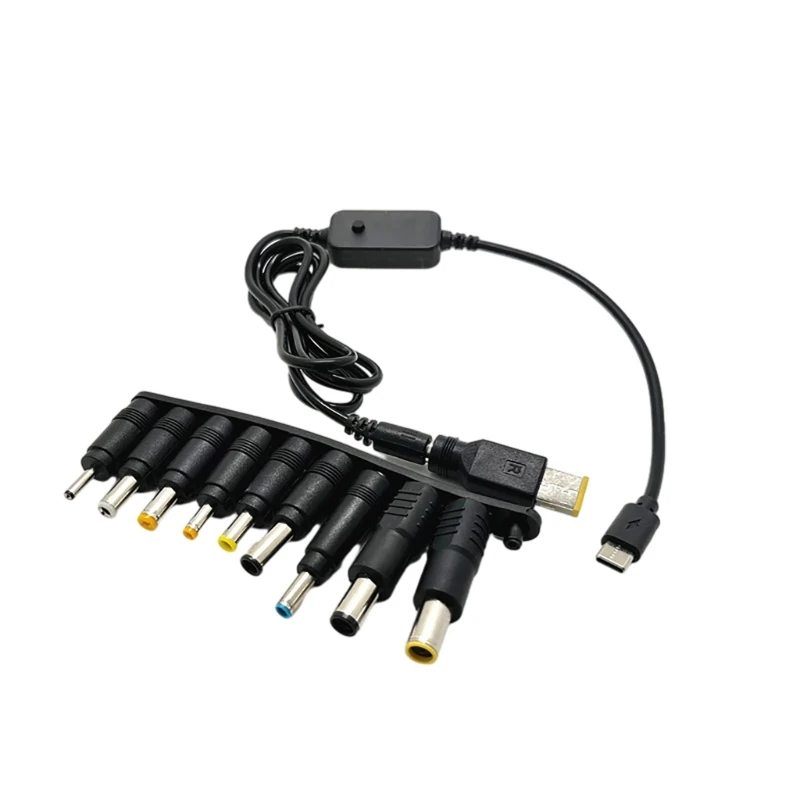 PD toDC Adapter Cable 5V 9V 12V 15V 20V Adjustable TypeC Male to DC5521 Male Power Cord with 10 Conversion Heads charging cable
