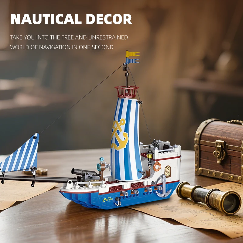 Ocean Adventure Ship Sail Puzzle Blocks - Decorative and Fun Building Set with Unique Flag Designs