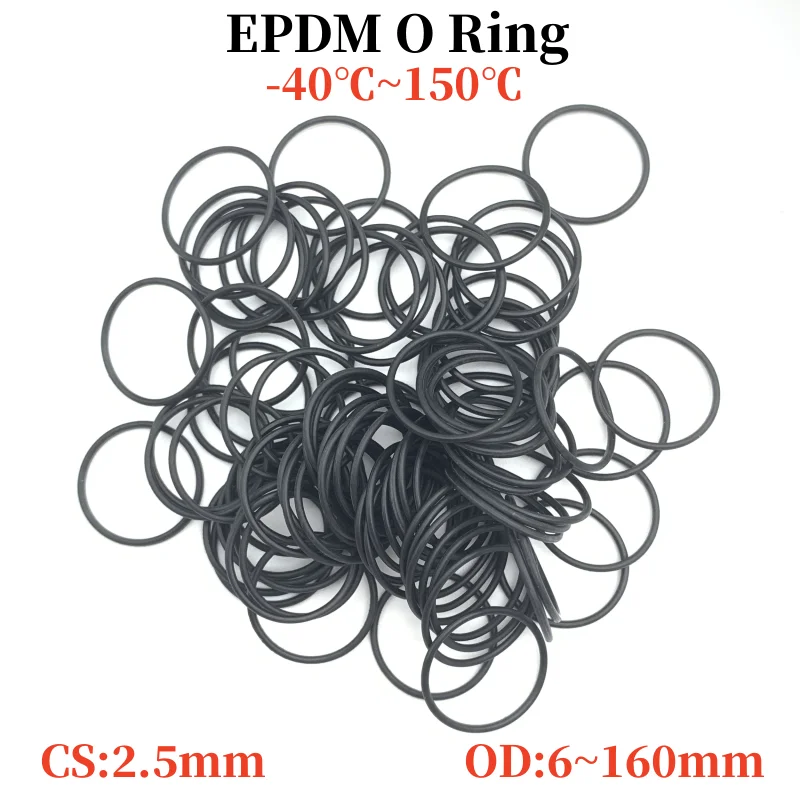 10Pcs EPDM o Rings CS 2.5mm OD 6mm ~ 160mm Acid and Alkali Resistance Water Resistance Friction Resistance o-ring Black