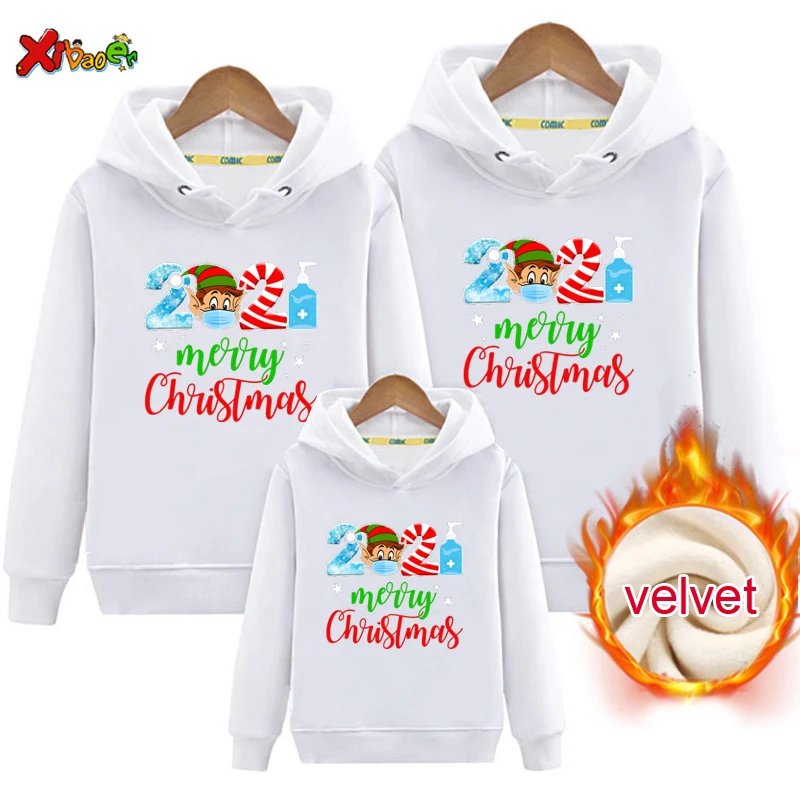 Christmas Family clothing Hoodie Warm Winter Children Sweatshirt Pullover Plus Velvet  Adult Kids Clothes Matching Couple Outfit