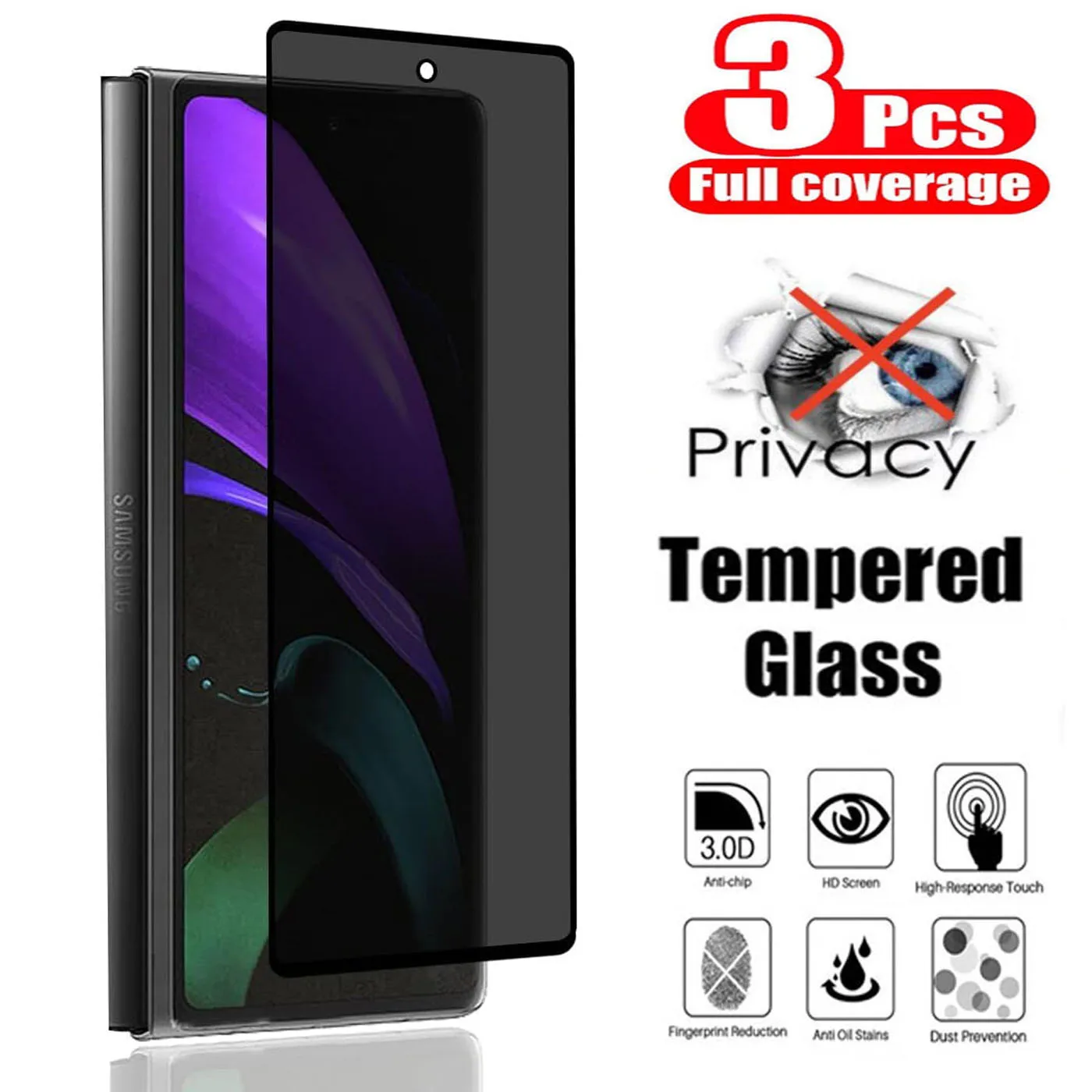 

3Pcs Anti Spy Tempered Glass For Samsung Galaxy Z Fold 4 Z Fold 3 2 5 Black border Screen Protector Privacy Glass Film