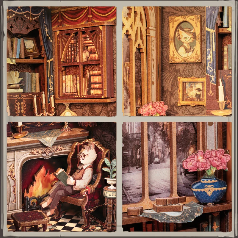 Cutebee Diy Mini Wooden Dollhouse  With Furniture Light Casa Doll House Miniature Count Cat‘s Study For Toys Birthday Gifts 4