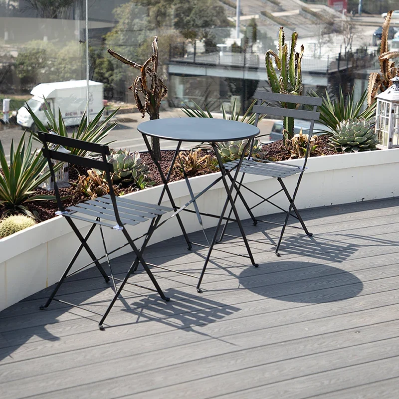 Outdoor Balcony Bistro Set Folding Table and Chairs 3-Piece Iron Coffee Shop Patio Furniture for Milk Tea Store dining chairs