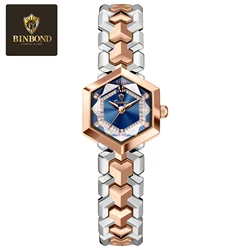 BINBOND Elegant Women's Quartz Watch with Rhombus Mirror and Luminous Diamond Dial (Jian Blue)