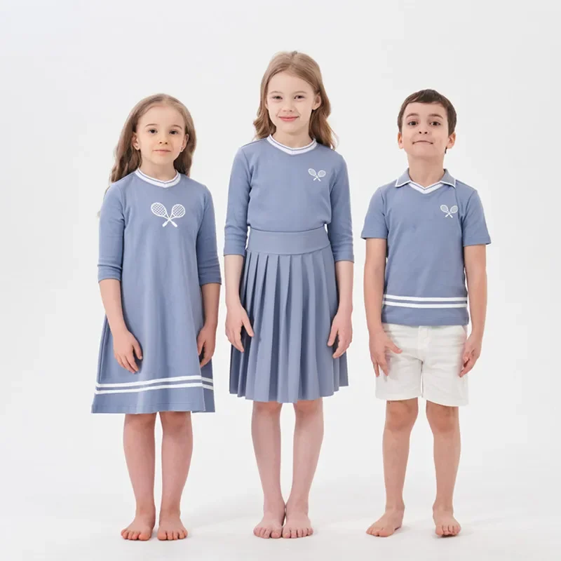 Спортивная хлопковая Повседневная Весенняя семейная одежда с принтом AP для мальчиков и девочек, модная школьная форма, рубашка, платье, одежда