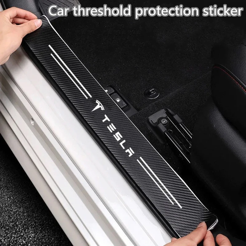Carbon Fiber Car Sticker DIY Paste Protector Strip Auto Door Sill Side  Protect Film For Tesla model Y model X model 3 MODEL S - AliExpress