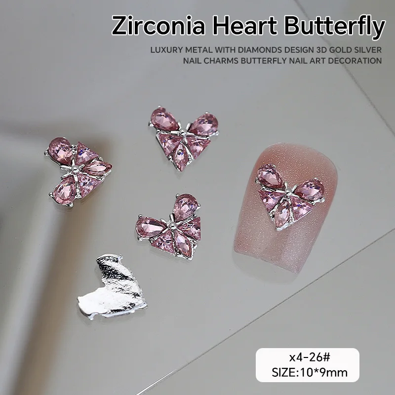 Butterfly and Heart Nail Art Rhinestone Glitter Set - 5 Piece Manicure Decorations Collection