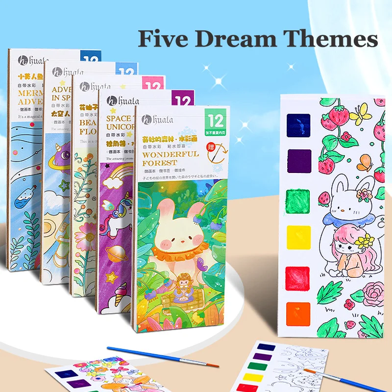 12 Sheets Portable Children Watercolor Coloring Books Paint with Brush Kids  Gouache Graffiti Picture Drawing Painting Books Gift - AliExpress