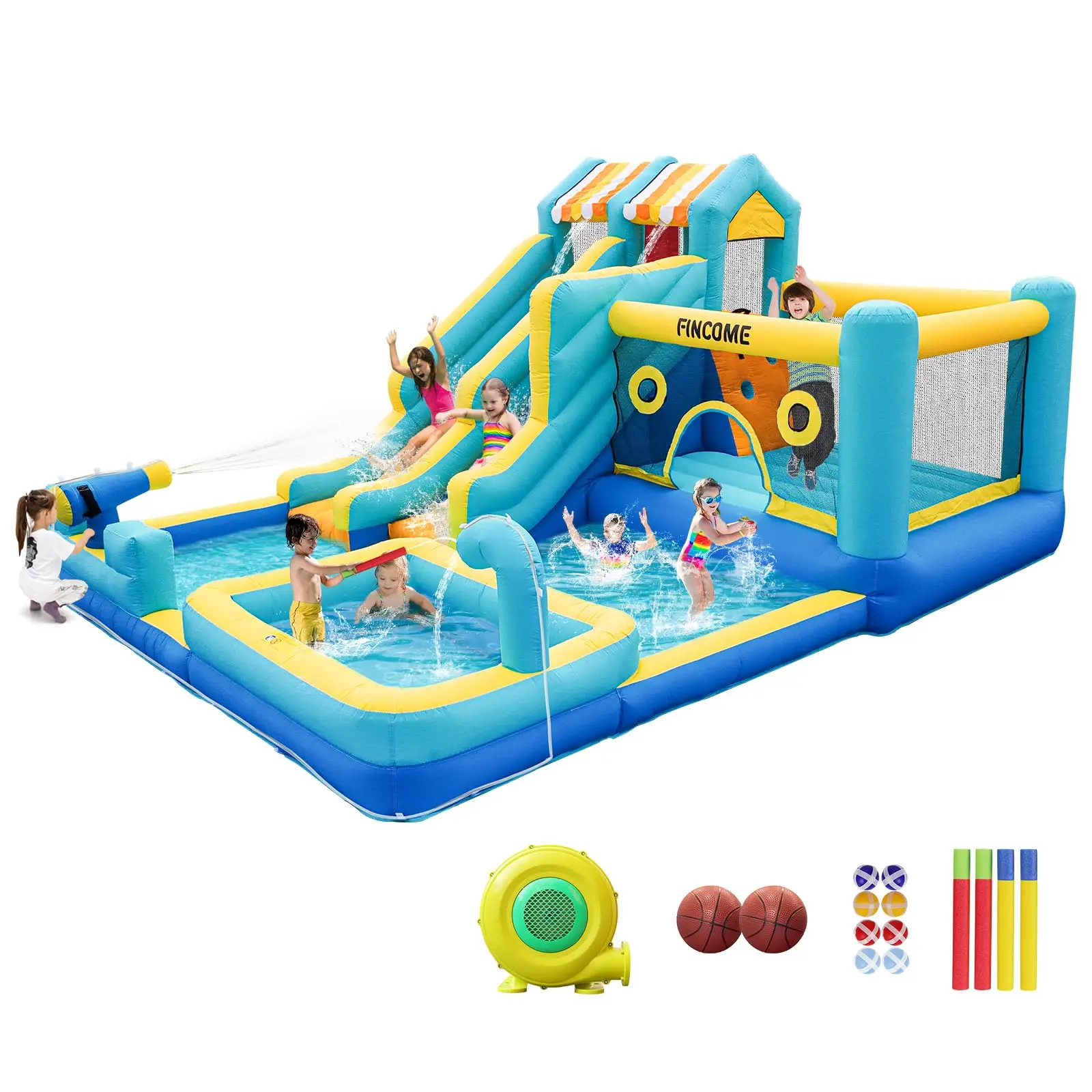 HONEY JOY Casa inflable de rebote de tobogán acuático casa hinchable 6 en 1 para niños con HONEY JOY Casa inflable de rebote de tobogán acuático casa hinchable 6 en 1 para niños con
