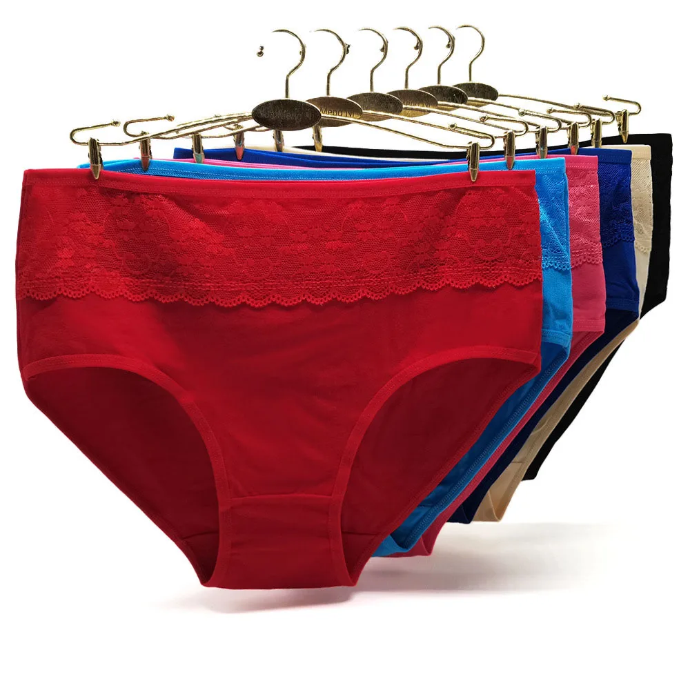 

6 Pcs/Lot Cotton Panties Sexy Briefs Women Underwear High Waist Lingerie Female Intimate Transparent Lace 2XL 3XL 4XL Plus Size